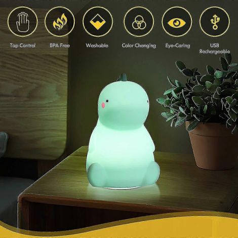 Filiyano-Veilleuse dinosaure mignonne en silicone à couleurs changeantes avec écran tactile, portable et rechargeable pour enfants, veilleuse verte (1/5)