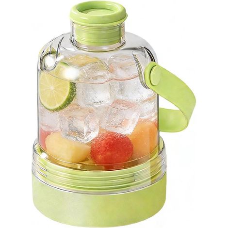 Bottiglia multifunzione verde menta con stampo per cubetti di ghiaccio e tracolla, 380 ml, in silicone, ideale per campeggio, picnic, spiaggia e per l'uso quotidiano. (1/5)