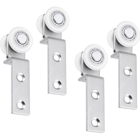 4 Pièces 20mm Roulettes Porte Coulissante, Bloc de Poulie de Roulement En Métal de Tuyau de Courbure, Roulette Placard avec Deux Roues en Plastique pour Armoire de FenêTre de Porte Coulissante (1/4)
