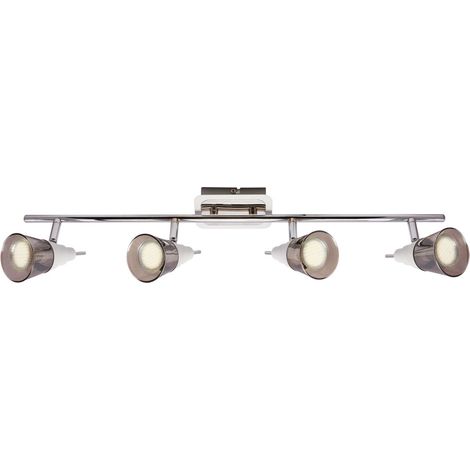 Spot de plafond inox verre fumé GU10 orientable blanc chrome 4 lampes allongé