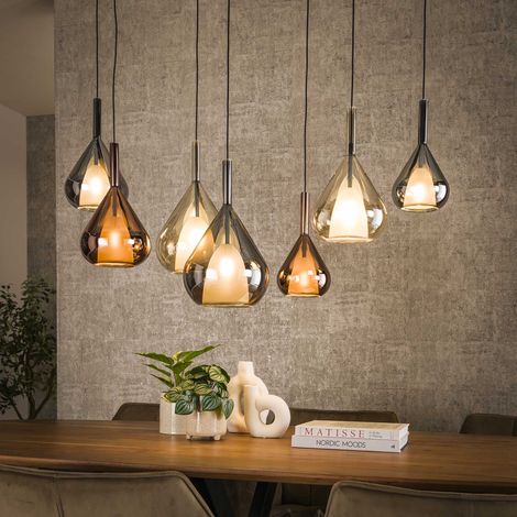 Modern Hängelampe Noxen 7-flammiges farbiges Glas