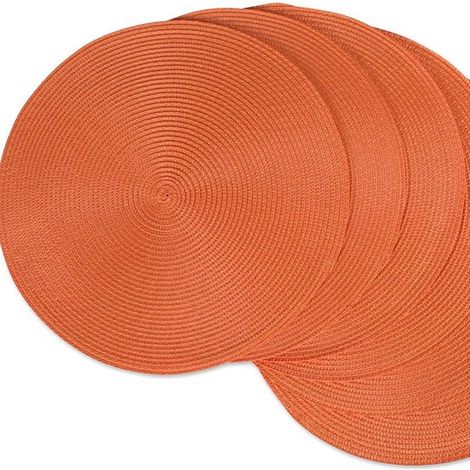 Juego de 6 manteles individuales tejidos, Manteles individuales redondos resistentes al calor, Manteles individuales, Tejido PP, Naranja (1/5)
