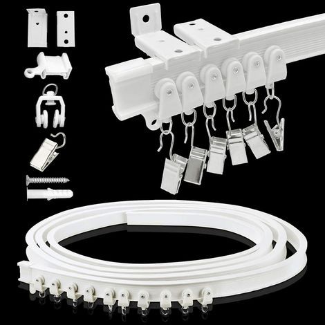 Gardinenschienen für die Decke, 4 Meter lange Decken-/Wandhalterungen, Raumteiler, flexible, verschiebbare und gebogene Schienensysteme für Wohnmobilgardinen, Haken für Erkerfenster (1/5)