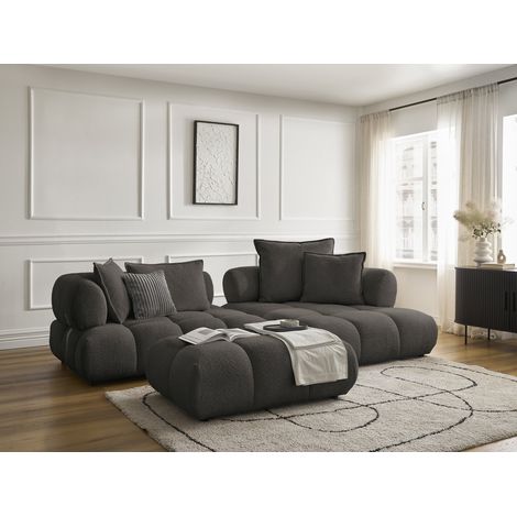 BOBOCHIC - Canapé d'angle fixe ALYA tissu bouclette avec pouf Angle droit Marron (1/5)