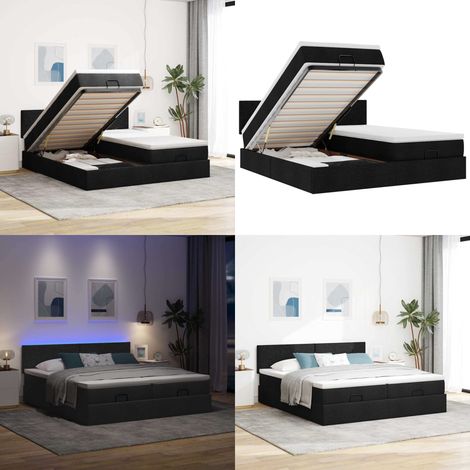 vidaXL Ottoman-Bett mit Matratzen & LEDs Schwarz 180x200 cm Stoff (1/5)