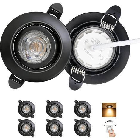 Spot LED Encastrable Dimmable 220V, 5.5W 600LM IP44 Spots LED Encastrable Extra Plat 68mm, 45° Orientable Spots de Plafond Blanc Chaud 2700K Spot Salle de Bain, Noir Lot de 6 (1/5)