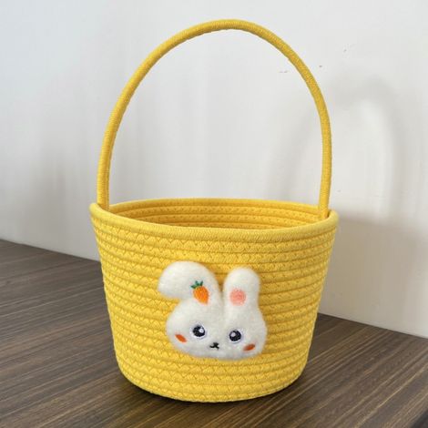 KOWOLL Paniers de Pâques en corde de coton avec anse, paniers en forme de lapin, adorables paniers en corde en forme de lapin pour la chasse aux œufs et le rangement des jouets (1/5)
