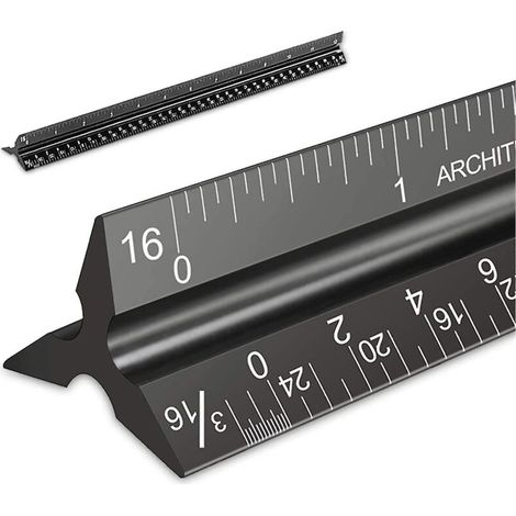 Architektenmaßstab, 12 Fuß (Zoll), lasergeätzter, dreieckiger Architektenmaßstab aus schwarzem Aluminium für Architekten, Studenten, Zeichner und (1/5)