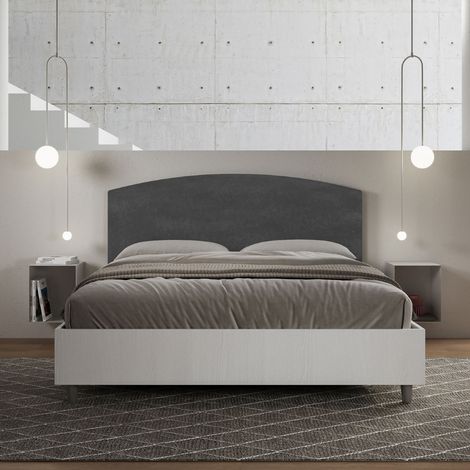 Letto contenitore da 160x190 in legno bianco e testata in microfibra grigio Antilia (1/5)