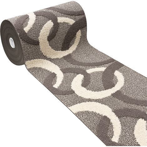 Tapis de Cuisine Au Mètre H57 Coureur Bordé Cercles 3D Bordé Moderne Antidérapant - Beige