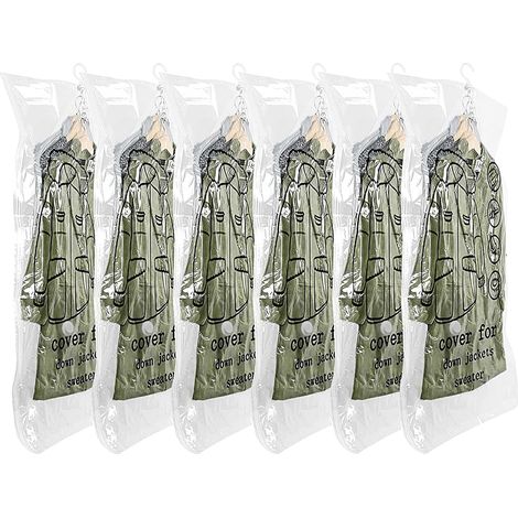 Sacs de rangement sous vide, lot de 6, 110 x 70 cm, pour vêtements, costumes, robes, manteaux ou vestes, transparents et réutilisables (1/5)