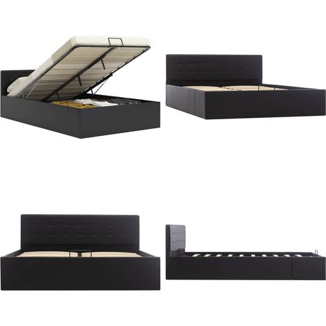 Stauraumbett Hydraulisch Schwarz Kunstleder 140×200 cm - Bettgestell - Hydraulisches Bett - Stauraumbett - Kunstlederbett - Boxspringbettwagen - Home & Living (1/5)