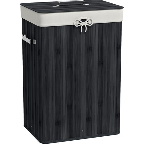 Cesto portabiancheria con coperchio in bambù e tela, pieghevole, 72 L, nero, 40 x 30 x 60 cm (1/5)