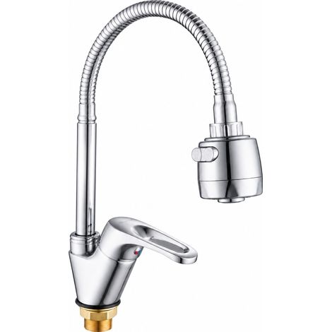Mitigeur de cuisine contemporain monotrou robinet d'évier eau chaude et froide chromé argenté 1 kg – Livraison gratuite