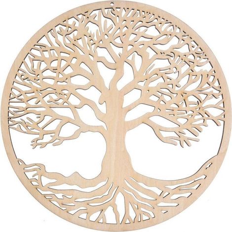Décoration murale arbre de vie en bois massif – Sculpture intérieure et extérieure – Ambiance harmonieuse pour méditation – Cadeau significatif