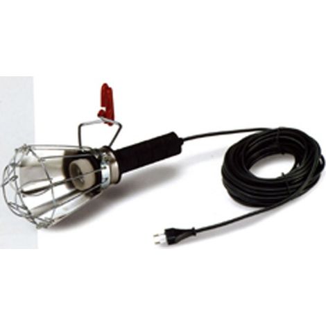 Lámpara portátil con pantalla 100 w 250 v e27, mango de goma negro, cable 5 m y pinza, en bolsa