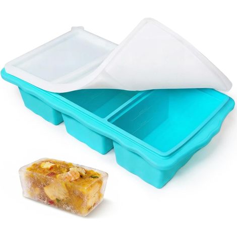 Vassoio per cubetti di ghiaccio in silicone con coperchio, ampio vassoio per cubetti di ghiaccio a 3 scomparti, vassoio per congelatore, contenitori impilabili per congelatore, per conservare e congel