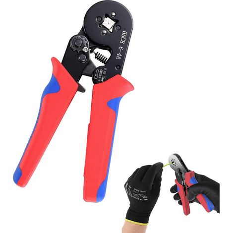 Outil de sertissage pour cosses de câbles - Sertissage auto-ajustable / automatique - Sertissage carré - Pour câbles de 0,25 à 10 mm² - Système de verrouillage