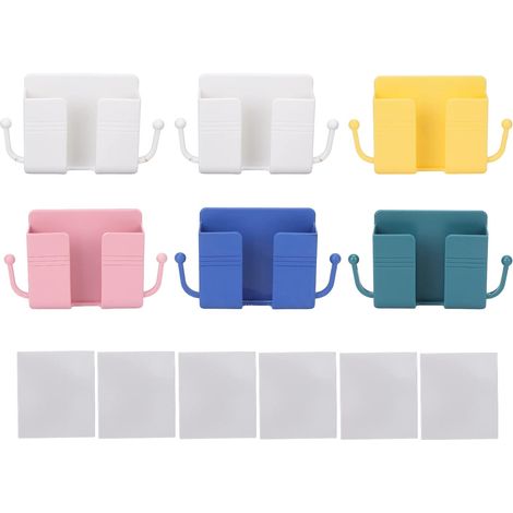 Organisateur de Rangement Mural Auto-adhésif sans Perçage, Paquet 3,9 X 3,4 X 1,1 Pouces, Paquet de 6, Peut Contenir la Télécommande et le Téléphone, Crochets pour écouteurs et Porte-clés (1/5)