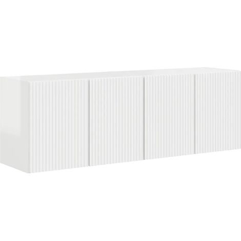 Moderno mobile porta TV a parete rettangolare con vani portaoggetti multipli 59,5 x 31 x 40 cm in legno multistrato bianco lucido 020055012
