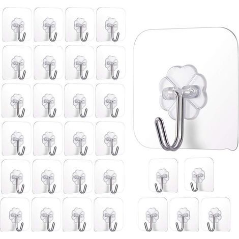 ZOLGINAH 30er-Pack selbstklebende Haken, transparente Haken, Handtuchhaken für Wand-, Tür-, Badezimmer-, Küchen- und Deckenmontage, max. 10 kg (1/5)
