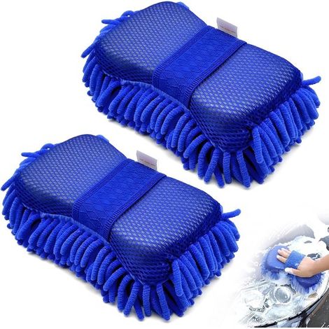 Lot de 2 éponges pour voiture, microfibre douce, gants de lavage auto pratiques, pour laver l'extérieur de la voiture, usage quotidien (1/5)