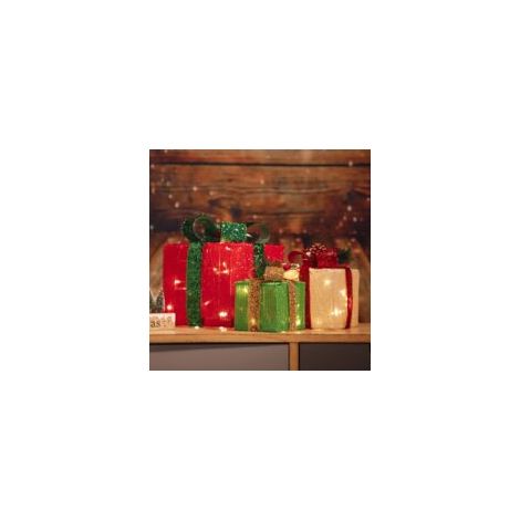 Lot de 3 Décorations de boîtes lumineuses de Noël avec 60 lumières LED, Trois coffrets cadeaux lumineux de différentes tailles, décoration de jardin extérieur pour Fête de Noël (1/5)