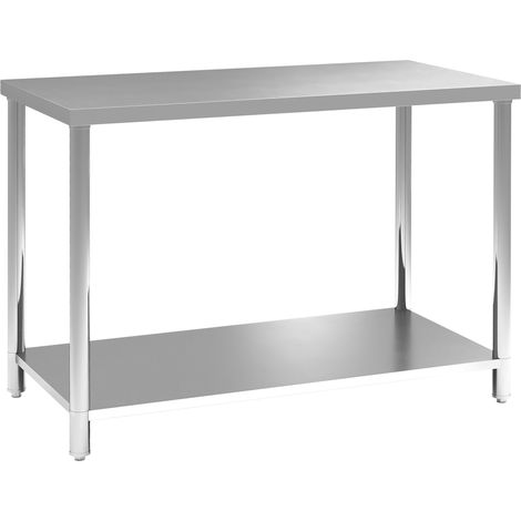 Beyamis Werkbank aus Edelstahl, 2 Ablagen, für Werkstatt, Garage, Hangar, 120 x 60 x 86 cm, silber