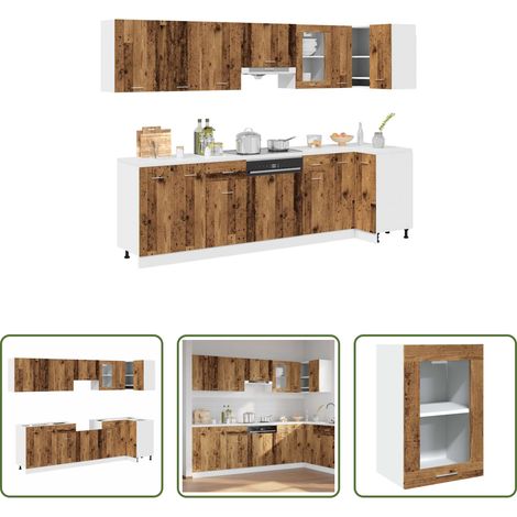 Küchenmöbel - 11-tlg. Küchenschrank-Set Lyon Altholz-Optik Holzwerkstoff (1/5)