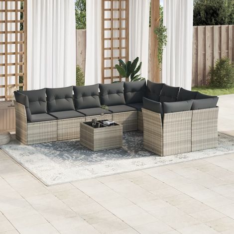 Set sofás jardín 10 pzas con cojines ratán sintético gris claro vidaXL (1/3)