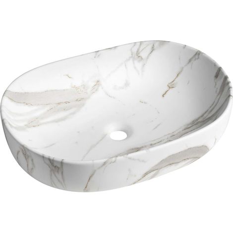 Sapho - Lavabo sobre encimera Caleo, 60 x 42 cm, sin rebosadero, sin orificio para grifo, blanco carrara CA590BC (1/5)