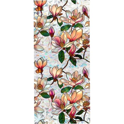 Adesivo per finestre con magnolia per la privacy - pellicola per finestre - adesivo effetto vetrata - decorazione oscurante per il soggiorno - adesivo statico - 43x100 cm