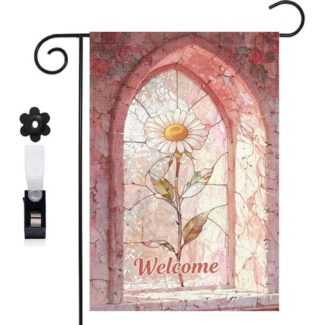 Drapeau de jardin vitrail et fleurs pour l'été 30 x 45 cm décoration cour et balcon (1/5)