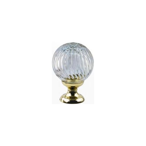 Quincadeco – Boule de rampe cristal Ouragan – Diamètre 100 mm – Hauteur 140 mm – Socle en laiton massif poli verni – Fixation invisible