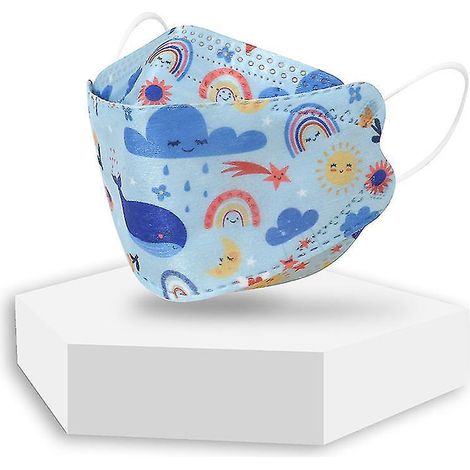 Masques pour enfants KF94, masques KN95, masques de protection, masques jetables KF94 à motifs de dessins animés - Lot de 50 - Bleu