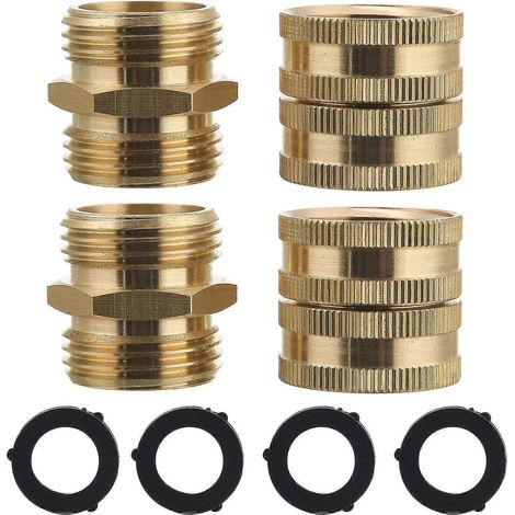 Adaptateur pour tuyau d'arrosage, mâle-mâle, femelle-femelle, connecteur en laiton 3/4 pouce, paquet de 4 avec 4 rondelles supplémentaires (1/4)