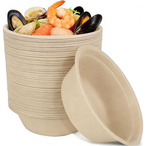 100 PCS Bols en Papier Jetables Bagasse, 350 ml, Bols en Papier Résistants pour Aliments Chauds et Froids, Vaisselle Jetable Écologique pour Barbecue, Fête et Pique Nique (1/5)