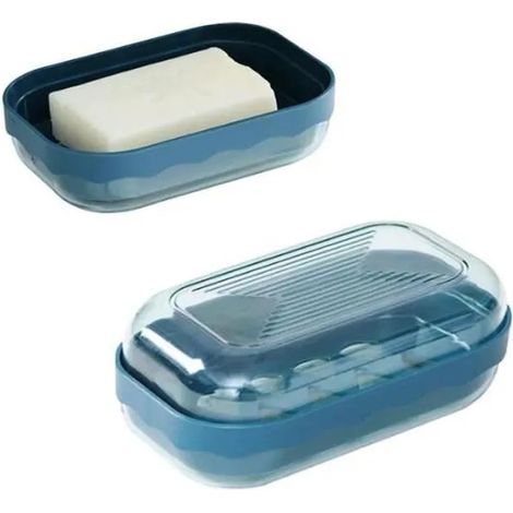 Porte-savon portable étanche, à drainage rapide, bleu foncé, idéal pour les voyages et la cuisine. (1/4)