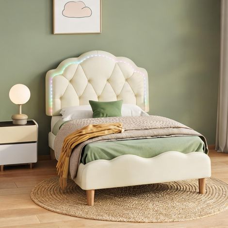 Cadre de lit beige en PU 206,5 x 95,5 x 107,5 cm (1/5)