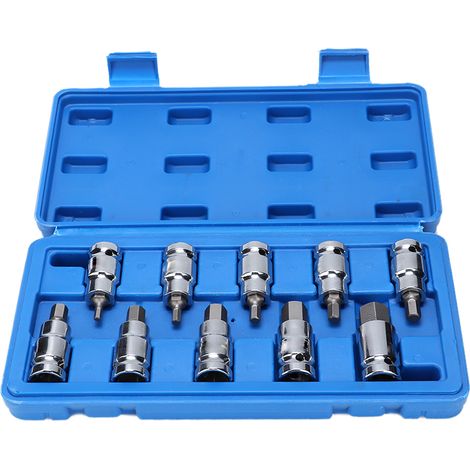 Lot de 10 douilles hexagonales 1/2 pouce pour clé à chocs, outil de réparation automobile manuel (1/5)