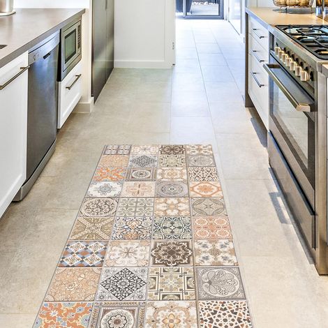 Tapis de Cuisine antidérapant Persian Tiles 50x180 Tapis de Protection de Sol en Vinyle fabriqué en Italie, avec Encre Non Toxique, Ignifuge et résistant à l'eau (1/5)