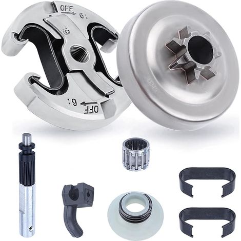 Pignon et Embrayage pour Husqvarna 345 445 340 450, Pignon de Chaîne .325'' pas 6 dents + Tambour d'embrayage + Roulement Pièces de Rechange Tronçonneuse Accessoire Kit 8 en 1