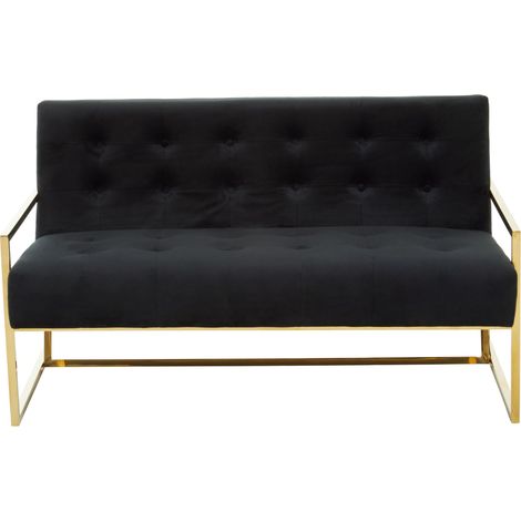 Interiors by Premier Two Seat Black Velvet Sofa, Deep Button Tufting, Foam Padded Seat and Back, Sleek Metal Frame, Glam Appeal (1/5)