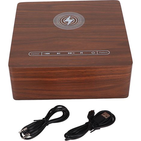 Réveil Bluetooth Enceinte Bois Sans Fil Haut-Parleur Chambre Bureau Chevet Grain Bois Marron (1/5)