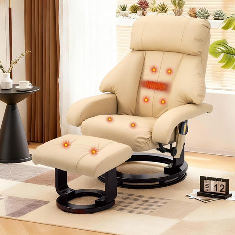 Massagesessel mit Hocker, 360° drehbar, verstellbar, 8 Massagepunkte, Heizfunktion, Beige (1/5)