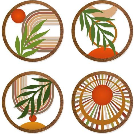 Lote de 4 decoraciones de pared huecas de estilo boho, de madera rústica y minimalista para dormitorio y salón, 25,4 cm (rústico, 4) (1/5)
