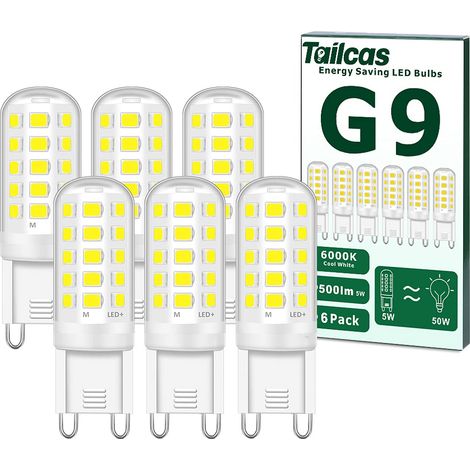 Ampoules LED G9, 5 W équivalent à une lampe halogène de 50 W, blanc froid 6000 K 500 lm non dimmable sans scintillement AC 220-240 V, lot de 6 [Classe énergétique E]