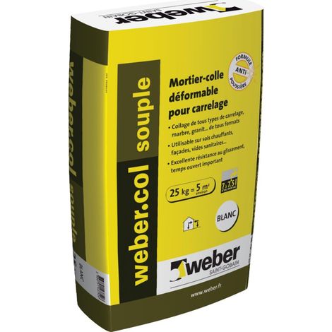 Weber Saint Gobain – Colle déformable pour carrelage – Sac 25 kg – C2S1 ET pour murs et sols intérieurs/extérieurs – Utilisable sur sols chauffants