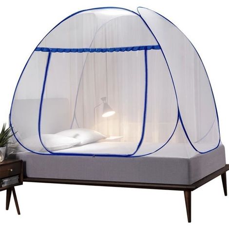 Moustiquaire de Lit Pliable,2mx1,8mx1,5m Moustiquaire en Forme de Dôme,Fermeture à Glissière à Double Porte Camping Mosquito Rideau (1/4)