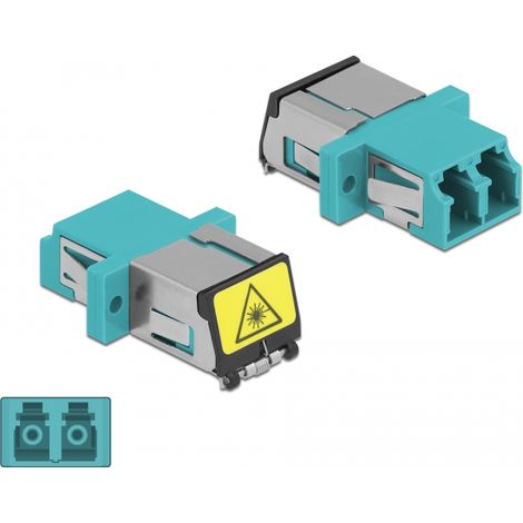 Delock Acoplador de Fibra Ãptica con protecciÃ³n lÃ¡ser flip LC Duplex hembra a LC Duplex hembra Multimodo aguamarina